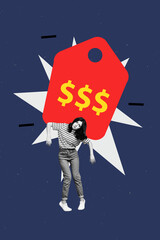 Trend artwork creative sketch 3D photo collage of price growth budget down reduction investor...
