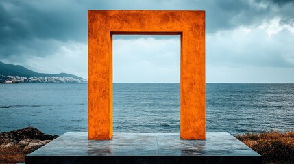 Orange Doorway to the Sea, Dramatic Coastal View