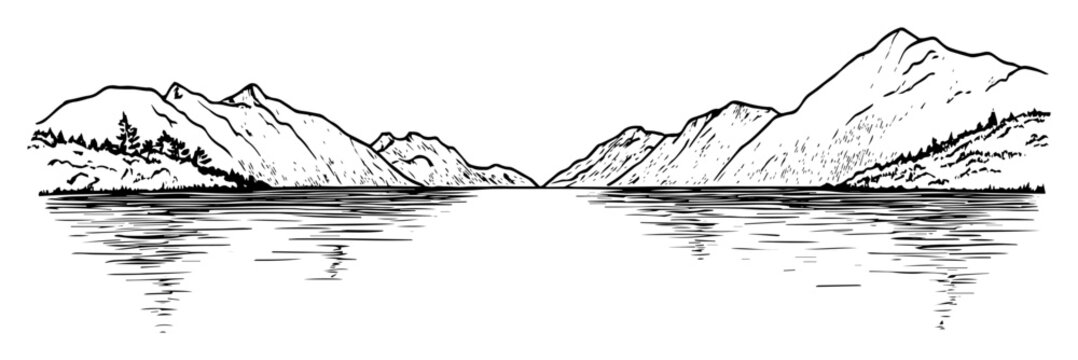 mountain lake landscape vector illustration