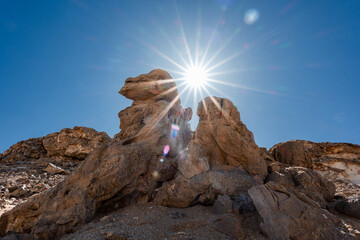 White rock formations and sand dunes in Egypt's White Desert, natural desert landscape	