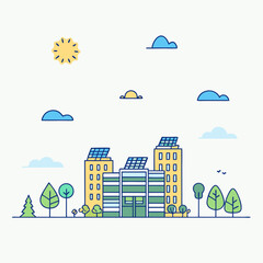 Sustainable eco friendly buildings representing green energy and environmental conservation