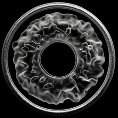 3d render of art, black and white monochrome, surreal video with abstract liquid substance in explosion process based on small dust balls spheres particles with plastic material on black background