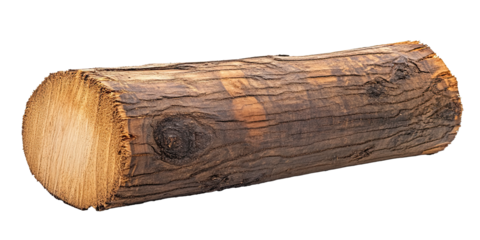 Tree log wooden trunk natural timber bark texture forest wood isolated on white transparent background
