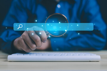 Businessman showing technology information search, internet, website, information, www, technology,...