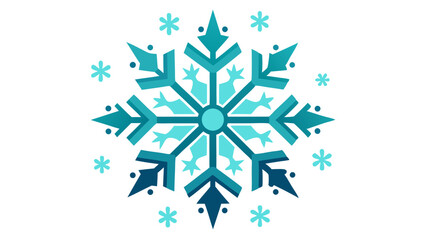 Fototapeta premium Abstract geometric snowflake design with multiple shades of blue and teal on a white background