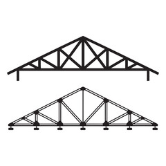 Roof metal trusses constructions. Set of roofing steel frames. Vector black silhouette. with white background
