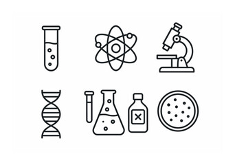 Science icons set – line, laboratory and research symbols for educational design