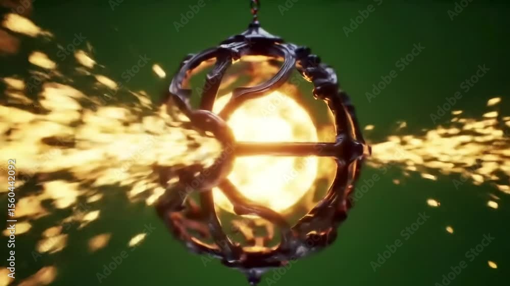 Poster mystical orb lamp with sparkling particles in dark background - fantasy visual