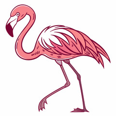 Pink flamingo on a white background. Vector illustration.