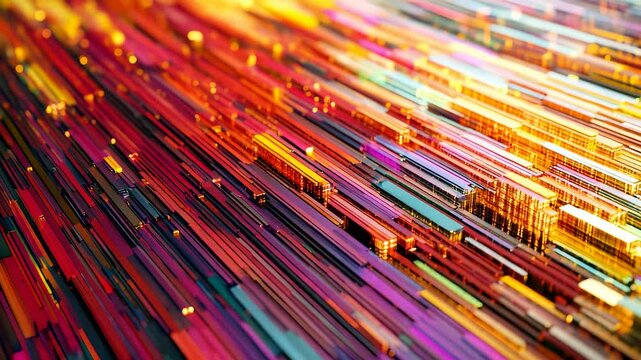 Abstract metallic lines moving in parallel flow, colorful motion background animation