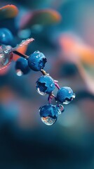 Freshly harvested blueberries with water drops, phone wallpaper,Close-up of fresh berries for food branding.