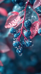 Freshly harvested blueberries with water drops, phone wallpaper,Dew-kissed blueberries on a rustic table.