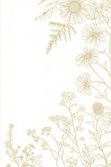 A decorative border design featuring a series of stylized floral and botanical elements--a mix of daisies, vines, and ferns--drawn in continuous line style.
