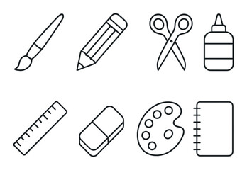 Creative tools line icons set &ndash; crafting, drawing and design essentials
