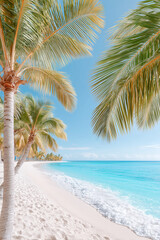 A beach with palm trees and a blue ocean