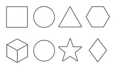 Geometric icons set – outline, simple shapes and geometry symbols for design