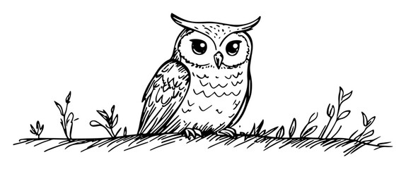 cute owl sitting on forest floor