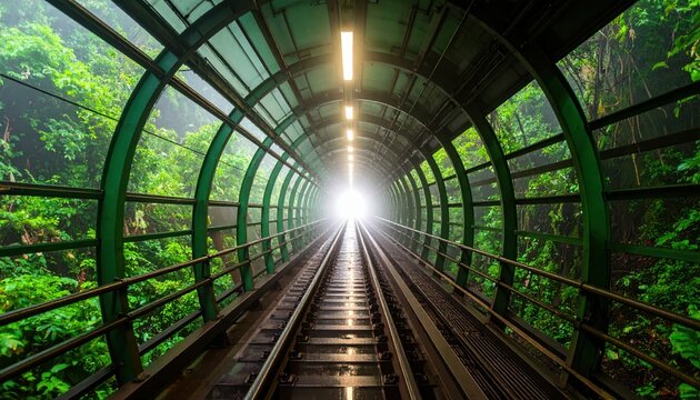 Lush Rainforest Tunnel with Bright Light at the End of the Pathway