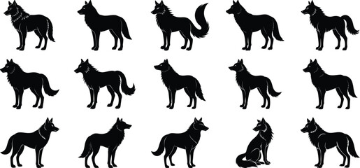 wolf silhouette vector bundle, on white background. 