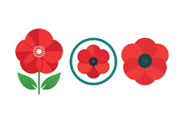 Red Poppies with Circular Frame in Flat Style