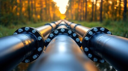 Pipeline Crossing Through the Forest at Sunrise