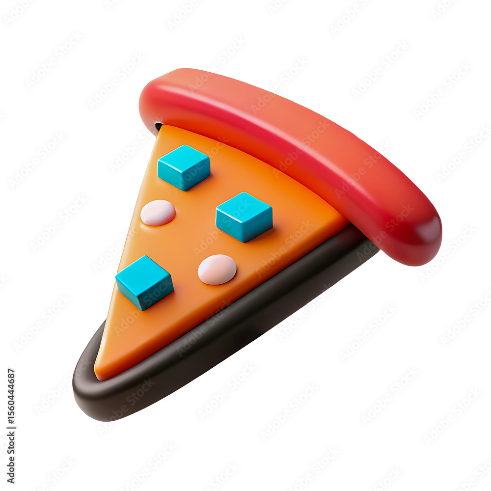 Fototapete stylized 3d slice of pizza with toppings and floating spheres isolated on transparent background