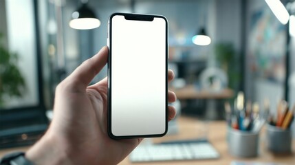 Hand holding mobile phone overlooking city lights at night offering a serene view