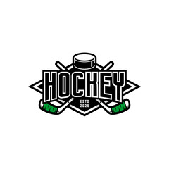 Hockey logo, puck and stick crossed 