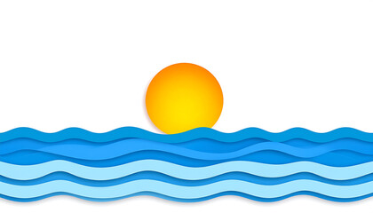 An orange sun setting over blue ocean waves, symbolizing a serene and beautiful sunset at sea.