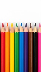 Colorful Pencils Arranged in a Row on White Background