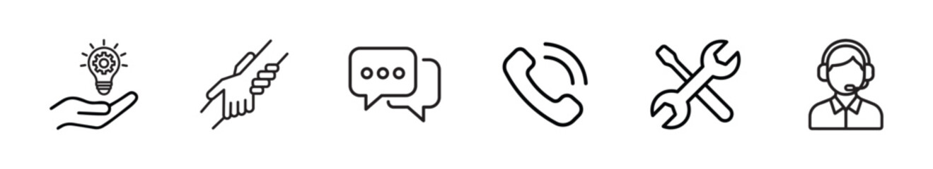 
Service, support and help icon set, customer service agent helping technical solution client care signs,  vector illustration 