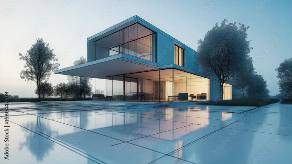 Poster a large white building with numerous windows