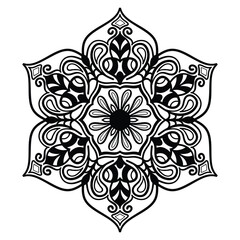Mandala Art Rangoli Design with Decorative Elements on White Background