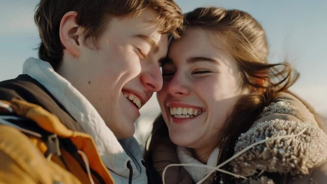 A happy couple sharing a moment of joy and laughter