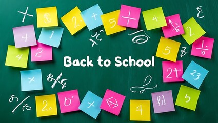 Colorful Sticky Notes Math Equations Back to School Chalkboard