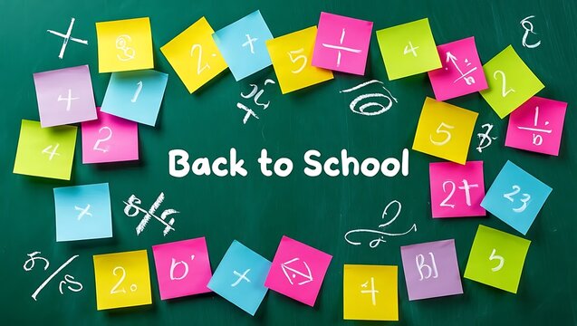 Colorful Sticky Notes Math Equations Back to School Chalkboard