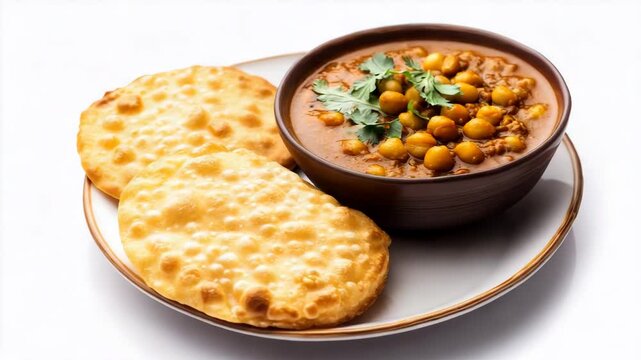 Chole bhature in plate north indian breakfast, 4k video   