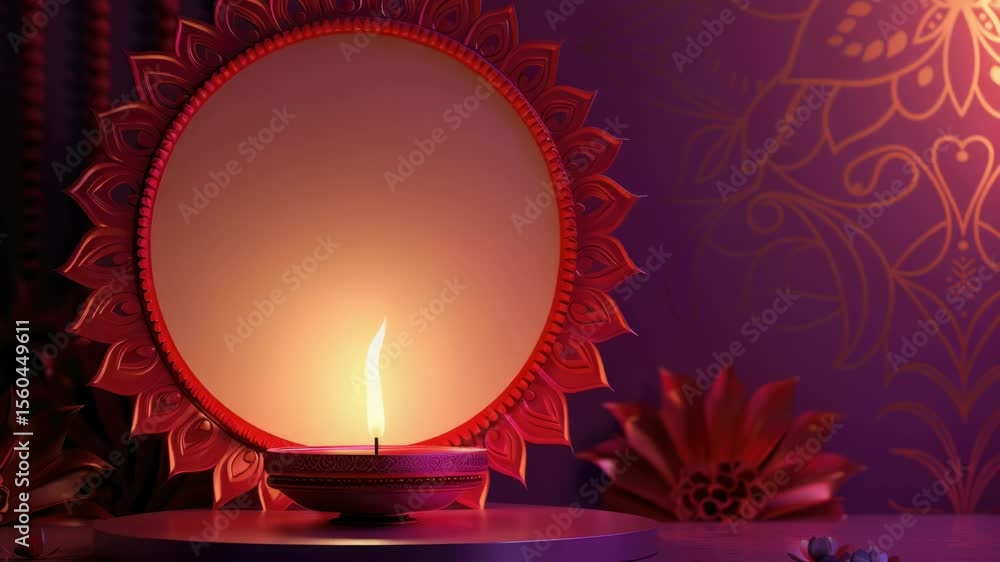 Poster A lone candle sits in front of a mirror, reflecting light and casting a warm glow