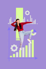 3d sketch poster trend collage of happy businesswoman businessman stand chart development aim...