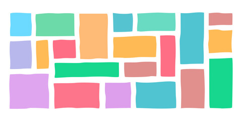 Doodle hand drawn frames with grain texture, colorful drawn squares with wavy rough edges, wavy irregular rectangles, different boxes