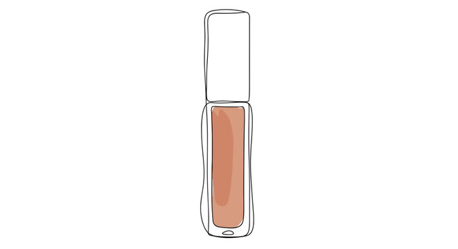 Brown lip gloss - one line doodle with watercolor fill, minimal vector for beauty salon decor
