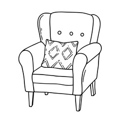 Armchair doodle sketch vector illustration on transparent background, cozy seating option