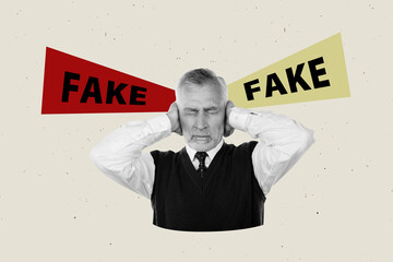 Composite image montage trend artwork 3D collage of misleading news fake advertisement press...