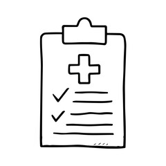 Obraz premium Medical clipboard doodle sketch vector icon on transparent background, health record tool