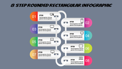 8 Step ROUNDED RECTANGULAR Infographic. Fully editable vector SVG file compatible with PowerPoint, Illustrator, and most vector-based applications.