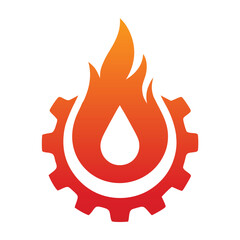 Fiery gear with water drop symbol fire flame