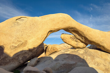 Scenic view of famous Arch Rock formation at Joshua Tree National Park, California, United States...