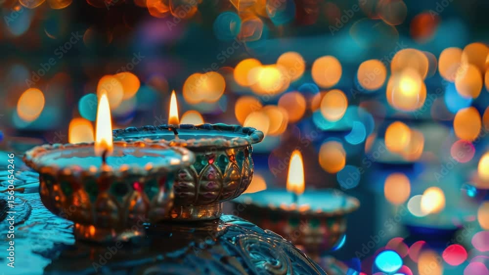Poster a collection of glowing candles placed on a flat surface, perfect for use as decorative element or i