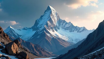 Obraz premium Majestic Snow-Capped Sierra Nevada Peak Adventure and Challenge Await in Rugged Mountain Landscape