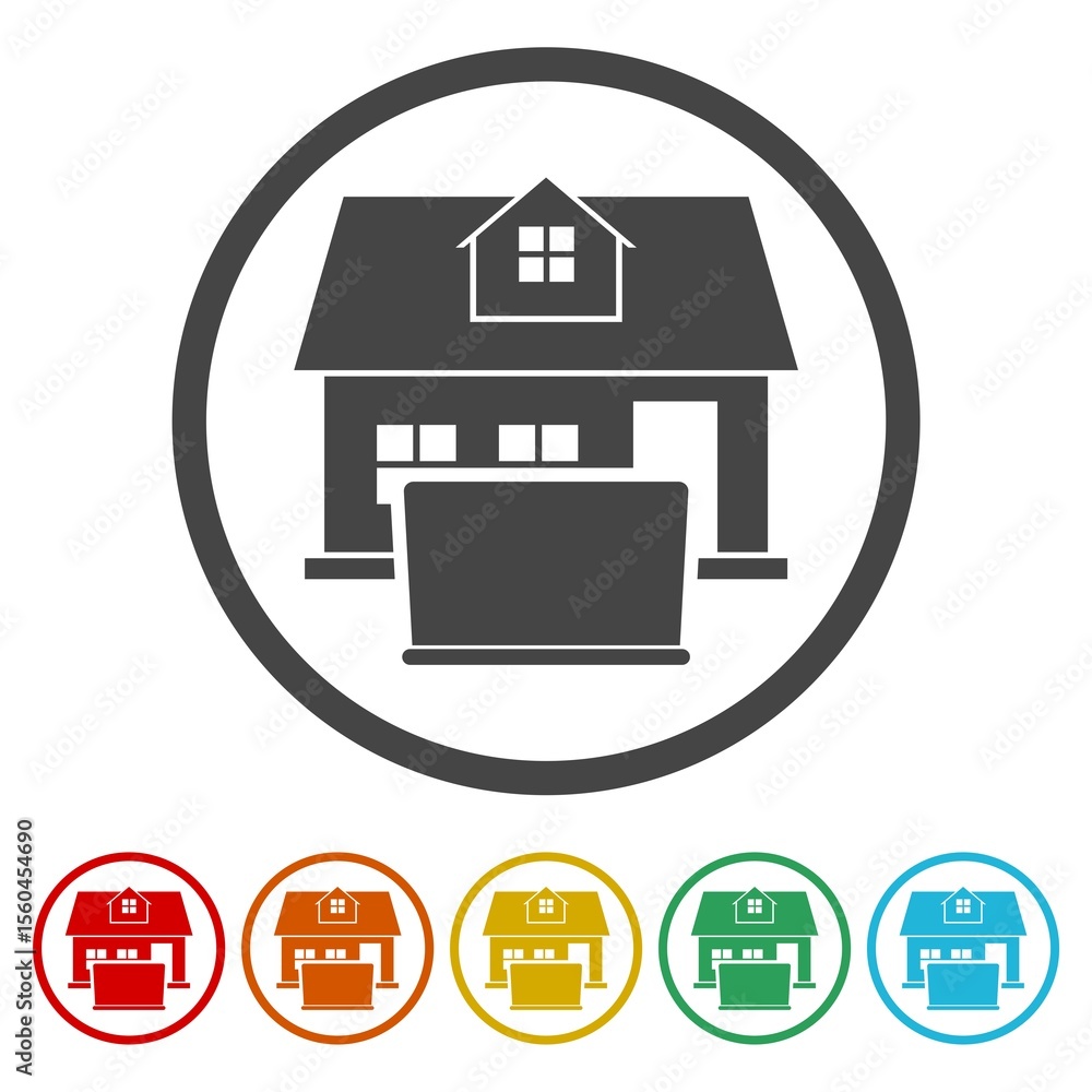 Poster working at home icon. set icons in color circle buttons